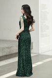 Green Sequins Floor Length Prom Dress, V Neck Evening Party Dress HZ0527