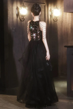 Black Sequins and Tulle Long Party Dress, Chic Beaded Floor Length Prom Dress HZ0527