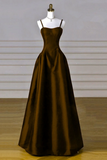 Brown Satin A Line Sweetheart Long Formal Dress, Simple Evening Dress HZ0527