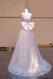 Sparkling Pink Sequined Long Prom Dress, Spaghetti Strap Party Dress with Bow HZ0527