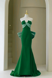Green Mermaid Strapless Long Evening Dress with Bow, Long Formal Dress HZ0527
