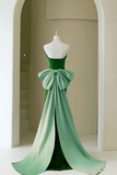 Green Mermaid Strapless Long Evening Dress with Bow, Long Formal Dress HZ0527