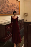 Wine Red Velvet Long Sleeves A Line Party Dress, Prom Dress Formal Dress HZ0527