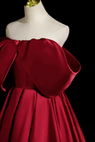 Wine Red Satin Off Shoulder Party Dress, Off Shoulder Wine Red Long Prom Dress HZ0527