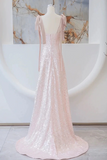 A Line Sequins Pink Straps Long Formal Dress, Evening Prom Dress HZ0527