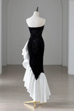 Mermaid Sequin Black Long Prom Dress, Black Long Formal Dress HZ0527
