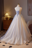 Beautiful Sparkling Tulle Long Prom Dress, A Line Strapless Evening Party Dress HZ0527