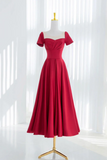 Red Satin Prom Dress, A Line Beautiful Tea Length Evening Party Dress HZ0527