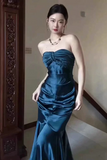 Charming Blue Soft Satin Sweetheart Strapless Long Party Dress, Prom Dress HZ0527