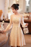 Champagne Long Sleeve Party Dress, Beautiful Knee Tea Length Prom Dress HZ0527