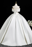 A Line Off Shoulder Satin White Long Prom Dress, White Long Formal Dress HZ0527