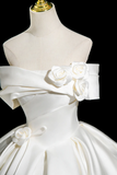 A Line Off Shoulder Satin White Long Prom Dress, White Long Formal Dress HZ0527