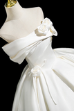 A Line Off Shoulder Satin White Long Prom Dress, White Long Formal Dress HZ0527