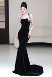 Black Mermaid Velvet Halter Long Party Dress, Evening Dress Prom Dress HZ0527