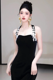 Black Mermaid Velvet Halter Long Party Dress, Evening Dress Prom Dress HZ0527