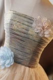 Lovely Tulle Pearl Short Prom Dress, A Line Strapless Evening Party Dress HZ0527