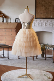 Lovely Tulle Pearl Short Prom Dress, A Line Strapless Evening Party Dress HZ0527