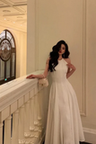 A Line Chiffon White Halter Long Party Dress, Wedding Party Dress HZ0527