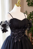 Navy Blue Tulle Short Homecoming Dress, Sweetheart Off Shoulder Prom Dress HZ0527