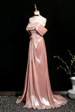 Off Shoulder Pink A Line Long Evening Dress with Leg Slit, Long Prom Dress HZ0527