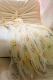 A Line Sweetheart Neck Tulle Lace Yellow Long Prom Dress, Formal Dress HZ0527