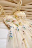 A Line Sweetheart Neck Tulle Lace Yellow Long Prom Dress, Formal Dress HZ0527