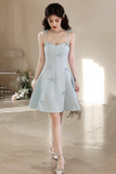 Lovely Light Blue Spaghetti Strap Short Prom Dress, A Line Evening Party Dress HZ0527