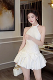 A Line White Halter Short Prom Dress, Birthday Party Homecoming Dress HZ0527
