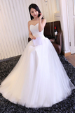 White Sweetheart Neck Tulle Long Prom Dress, Wedding Dress HZ0527