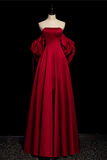 A Line Burgundy Long Prom Dresses, Satin Formal Evening Dresses HZ0527