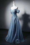 A Line Sweetheart Neck Organza Floor Length Blue Prom Dress with Beads HZ0527