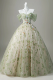 A Line Sweetheart Neck Tulle Lace Sequin Green Long Prom Dress HZ0527
