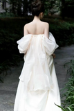 Elegant White Strapless Prom Dress, High Slit Fairy Wedding Guest Maxi Dress HZ0527