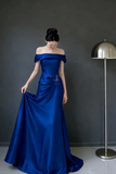 Blue Satin Mermaid Scoop Long Formal Dress, Beaded Evening Prom Dress HZ0527