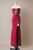 Red Mermaid Strapless Long Prom Dress with Beads HZ0527