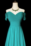 A Line Sweetheart Neck Chiffon Emerald Green Long Prom Dress HZ0527