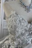 A Line Sweetheart Tulle Lace Floor Length Gray Prom Dress HZ0527