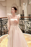 Glamorous Tulle Square Neck Evening Gown with Bow Straps for Formal Party HZ0527