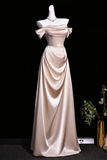 Champagne Strapless Satin Off Shoulder Prom Dress, A Line Evening Dress HZ0527