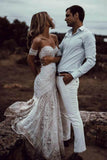 Ivory Lace Sheath Sweetheart Neck Boho Beach Wedding Dresses HZ0527