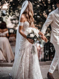 Ivory Lace Sheath Sweetheart Neck Boho Beach Wedding Dresses HZ0527