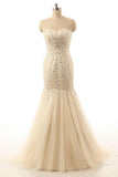 Mermaid Open Back Sweetheart Long Champagne Prom Dresses HZ0527