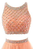 Two Pieces Orange Red Beaded Long Prom Graduation Dresses HZ0527