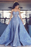 Elegant Sweetheart Mermaid Prom Dress With Detachable Train,Fashion Blue Evening Dresses HZ0527