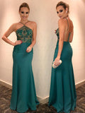 Fashion Dark Green Sheath Beading Sleeveless Long Prom Dresses HZ0527