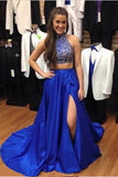Two Pieces Royal Blue Beaded Long Prom Evening Dresses HZ0527