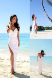 Simple Sexy Backless Beach Wedding/Bridal Dress,Slit Spaghetti Straps Summer White Wedding Gown HZ0527