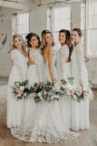 A-Line Open Back Long Sleeves Chiffon Long Bridesmaid Dress with Lace HZ0527