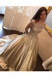 Charming Satin Ball Gown Long Sleeve Lace Appliques Prom Dress HZ0527