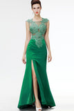 Green Lace Beaded See Through Mermaid Sexy Prom Dresses HZ0527